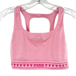 Pink Seamless Hearts Square Neck Longline Sports Bra Size Medium